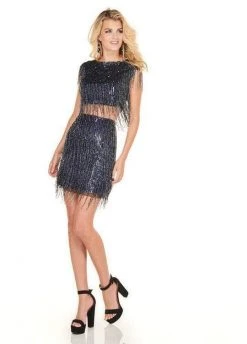 Rachel Allan Homecoming - 4137 Two Piece Beaded Fringe Fitted Dress