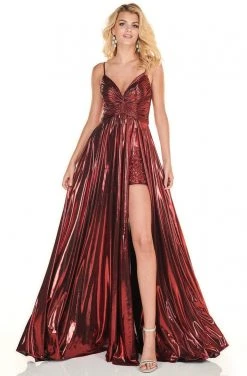 Formal Gowns Rachel Allan Homecoming - 4142 Ruched Deep V-neck A-line Gown