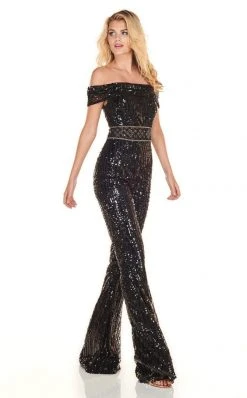 Rachel Allan Homecoming - 4147 Sequined Off-Shoulder Jumpsuit Plus Size Dresses