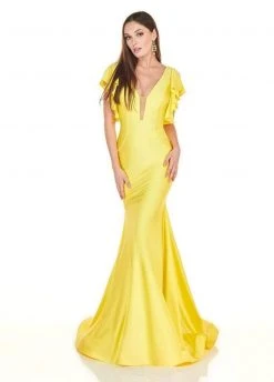 Formal Gowns Rachel Allan Homecoming - 4150 Deep V-neck Jersey Mermaid Dress