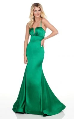 Rachel Allan Homecoming - 4151 Embellished Plunging V-neck Satin Dress Formal Gowns