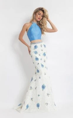 Rachel Allan - Lace Floral Mermaid Dress 6050 - 1 Pc Periwinkle/White In Size 4 Available Formal Gowns