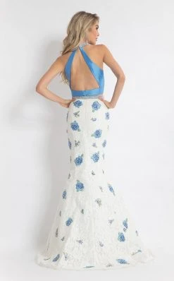 Rachel Allan - Lace Floral Mermaid Dress 6050 - 1 Pc Periwinkle/White In Size 4 Available Formal Gowns