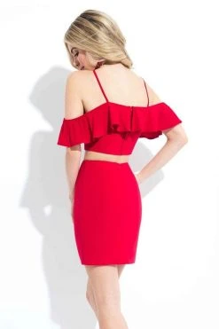 Cocktail Dresses Rachel Allan LBD - L1089 Two-Piece Ruffled Halter Cocktail Dress