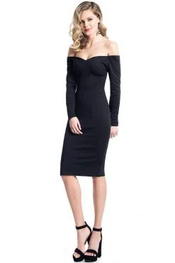 Cocktail Dresses Rachel Allan LBD - L1121 Long Sleeve Off Shoulder Jersey Dress