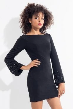 Cocktail Dresses Rachel Allan LBD - L1144 Embellished Bateau Sheath Dress