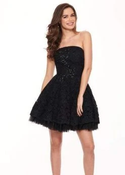 Rachel Allan LBD - L1231 Strapless Beaded Accent Lace Cocktail Dress Cocktail Dresses
