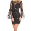 Rachel Allan LBD - L1245 Bedazzled Long Sleeve Sheath Cocktail Dress