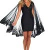 Rachel Allan LBD - L1277 Embroidered V-Neck Dress With Cape Overlay 1 Rachel Allan LBD - L1277 Embroidered V-Neck Dress With Cape Overlay