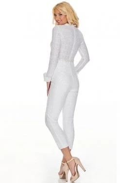 Plus Size Dresses Rachel Allan LBD - L1279 Sequined Plunging Tuxedo Jumpsuit