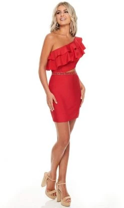 Cocktail Dresses Rachel Allan LBD - L1281 One Shoulder Ruffled Fitted Dress 8 Cocktail Dresses Rachel Allan LBD - L1281 One Shoulder Ruffled Fitted Dress