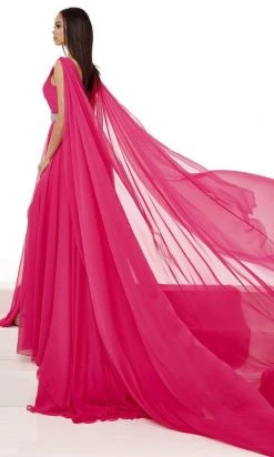 Rachel Allan - Plunging V-Neck Evening Dress 50043 - 1 Pc Bright Pink Multi In Size 2 Available