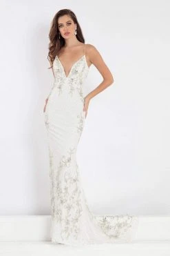 Rachel Allan Prima Donna - 5014 Plunging Lattice Beaded Evening Gown