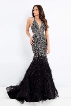 Rachel Allan Prima Donna - 5030 Feather-Fringed Cutout Long Gown Formal Gowns 8 Rachel Allan Prima Donna - 5030 Feather-Fringed Cutout Long Gown Formal Gowns