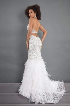 Rachel Allan Prima Donna - 5030 Feather-Fringed Cutout Long Gown Formal Gowns