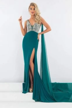 Formal Gowns Rachel Allan Prima Donna - 5032 Watteau Draped Ornate Plunging Gown