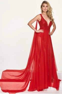 Formal Gowns Rachel Allan Prima Donna - 5043 Plunging Sequined Chiffon Gown