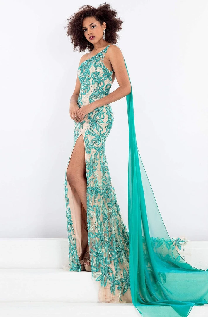 Rachel Allan Prima Donna - 5045 Asymmetrical Floral Gown With Slit Formal Gowns 3 Rachel Allan Prima Donna - 5045 Asymmetrical Floral Gown With Slit Formal Gowns