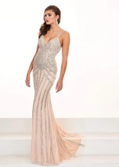 Rachel Allan Prima Donna - 5072 Beaded Deep Vneck Jersey Trumpet Dress Formal Gowns