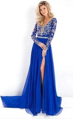 Rachel Allan Prima Donna - 5944 Long Sleeve Beaded Chiffon Gown Formal Gowns