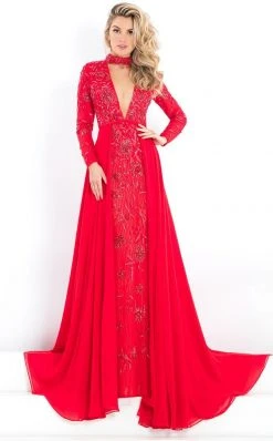 Rachel Allan Prima Donna - 5986 Long-Sleeve Choker Gown With Overskirt