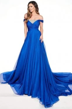 Rachel Allan Primadonna - 5080 Embellished Off-Shoulder Chiffon Dress