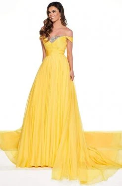 Rachel Allan Primadonna - 5080 Embellished Off-Shoulder Chiffon Dress