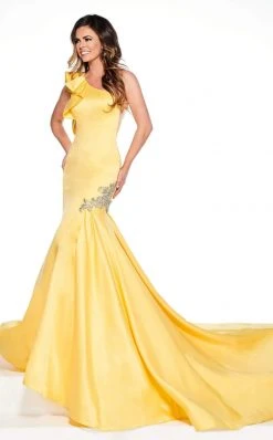 Rachel Allan Primadonna - 5084 Ruffled One Shoulder Satin Mermaid Gown