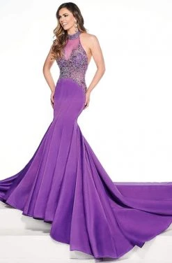 Formal Gowns Rachel Allan Primadonna - 5086 Bejeweled High Halter Mermaid Dress