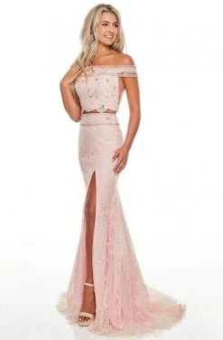 Rachel Allan Prom - 7007 Two-Piece Bejeweled Lace High Slit Gown 5 Rachel Allan Prom - 7007 Two-Piece Bejeweled Lace High Slit Gown