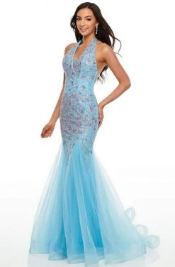 Rachel Allan Prom - 7008 Beaded Plunging Halter Mermaid Dress