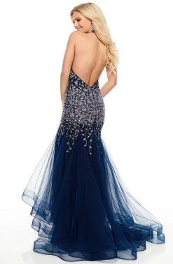 Rachel Allan Prom - 7008 Beaded Plunging Halter Mermaid Dress