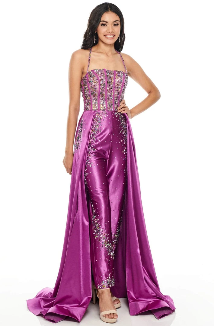 Formal Gowns Rachel Allan Prom - 7012 Embellished Halter Jumpsuit With Overlay 4 Formal Gowns Rachel Allan Prom - 7012 Embellished Halter Jumpsuit With Overlay