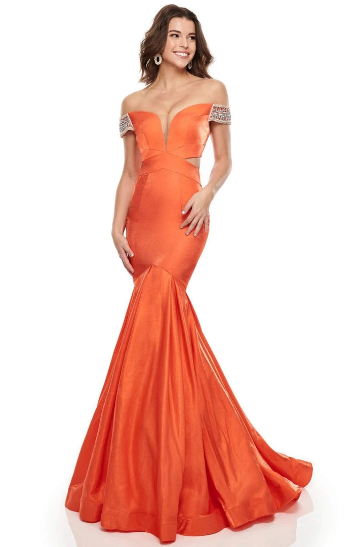 Rachel Allan Prom - 7016 Embellished Deep Off-Shoulder Mermaid Dress 9 Rachel Allan Prom - 7016 Embellished Deep Off-Shoulder Mermaid Dress