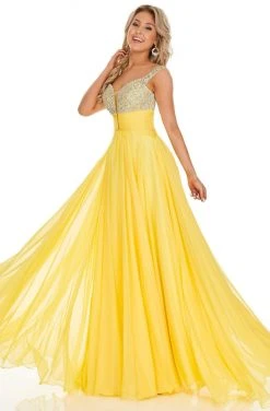 Formal Gowns Rachel Allan Prom - 7018 Beaded V-Neck Chiffon A-Line Dress