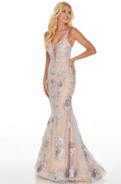 Rachel Allan Prom - 7036 Bedazzled Deep V-Neck Trumpet Dress