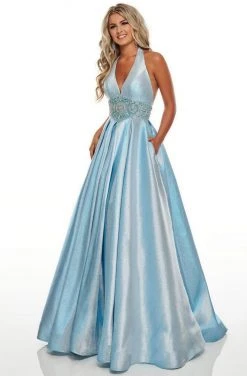 Rachel Allan Prom - 7037 Beaded Deep Halter V-Neck Ballgown
