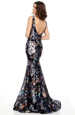 Rachel Allan Prom - 7045 Embellished Deep V-Neck Trumpet Dress