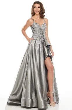 Rachel Allan Prom - 7051 Appliqued Plunging V-Neck A-Line Dress