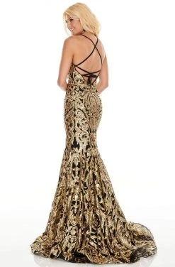 Formal Gowns Rachel Allan Prom - 7052 Scoop Patterned Sequin Trumpet Dress