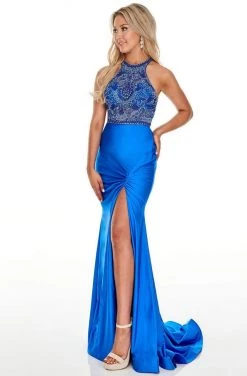 Rachel Allan Prom - 7053 Embellished Halter Dress With Slit Formal Gowns 9 Rachel Allan Prom - 7053 Embellished Halter Dress With Slit Formal Gowns