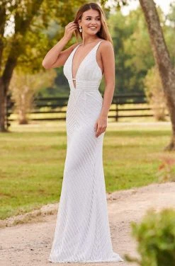 Rachel Allan Prom - 7067 Plunging V-Neck Sparkly Sheath Dress Formal Gowns 8 Rachel Allan Prom - 7067 Plunging V-Neck Sparkly Sheath Dress Formal Gowns