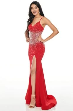 Formal Gowns Rachel Allan Prom - 7081 Beaded V-Neck Jersey Trumpet Dress