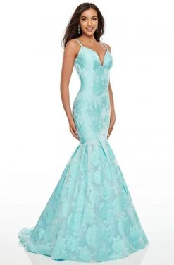 Rachel Allan Prom - 7087 Plunging Organza Jacquard Mermaid Gown