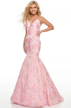 Rachel Allan Prom - 7087 Plunging Organza Jacquard Mermaid Gown 10 Rachel Allan Prom - 7087 Plunging Organza Jacquard Mermaid Gown