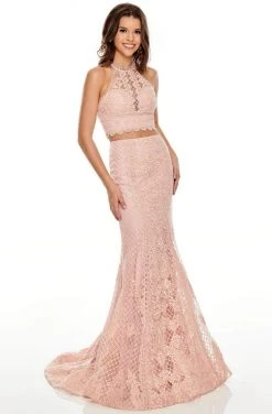 Rachel Allan Prom - 7088 Two Piece Embroidered Halter Trumpet Dress