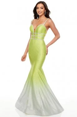 Rachel Allan Prom - 7092 Plunging Ombre Shimmer Mermaid Gown Formal Gowns