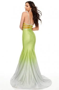 Rachel Allan Prom - 7092 Plunging Ombre Shimmer Mermaid Gown Formal Gowns