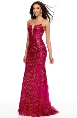 Rachel Allan Prom - 7093 Sequined Deep V-Neck Trumpet Dress