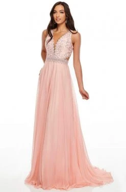 Rachel Allan Prom - 7097 V-Neckline Embellished Bodice A-Line Dress Formal Gowns